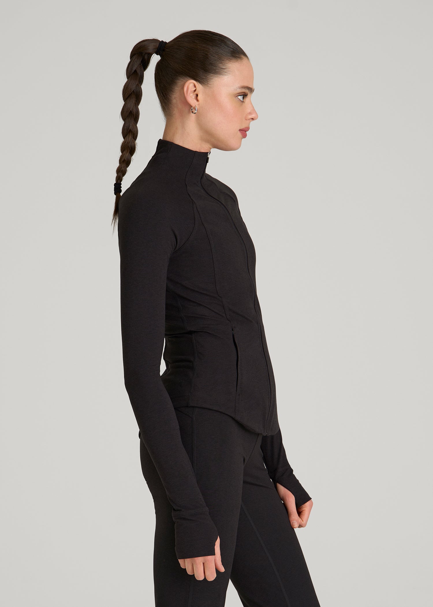 Ultra Soft Athletic Zip Up Jacket for Tall Women in Black Mix