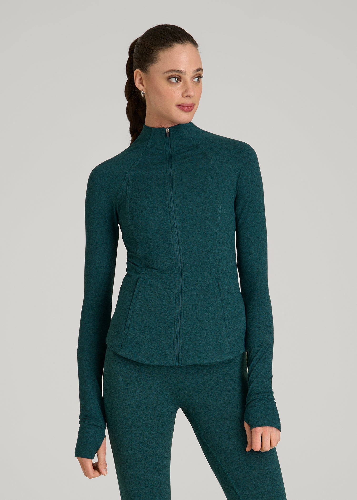 Ultra Soft Athletic Zip Up Jacket for Tall Women in Deep Teal Mix