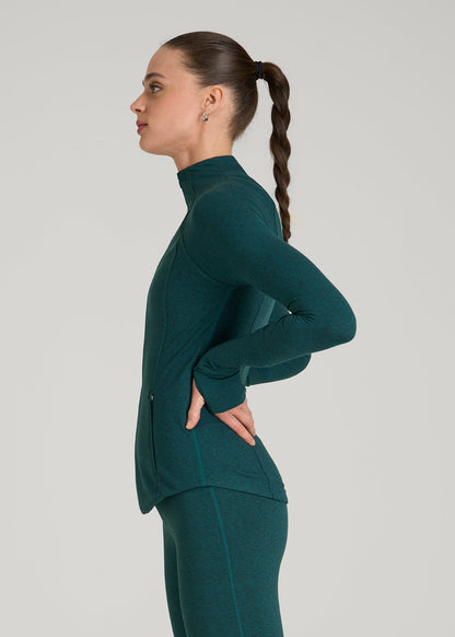 Ultra Soft Athletic Zip Up Jacket for Tall Women in Deep Teal Mix