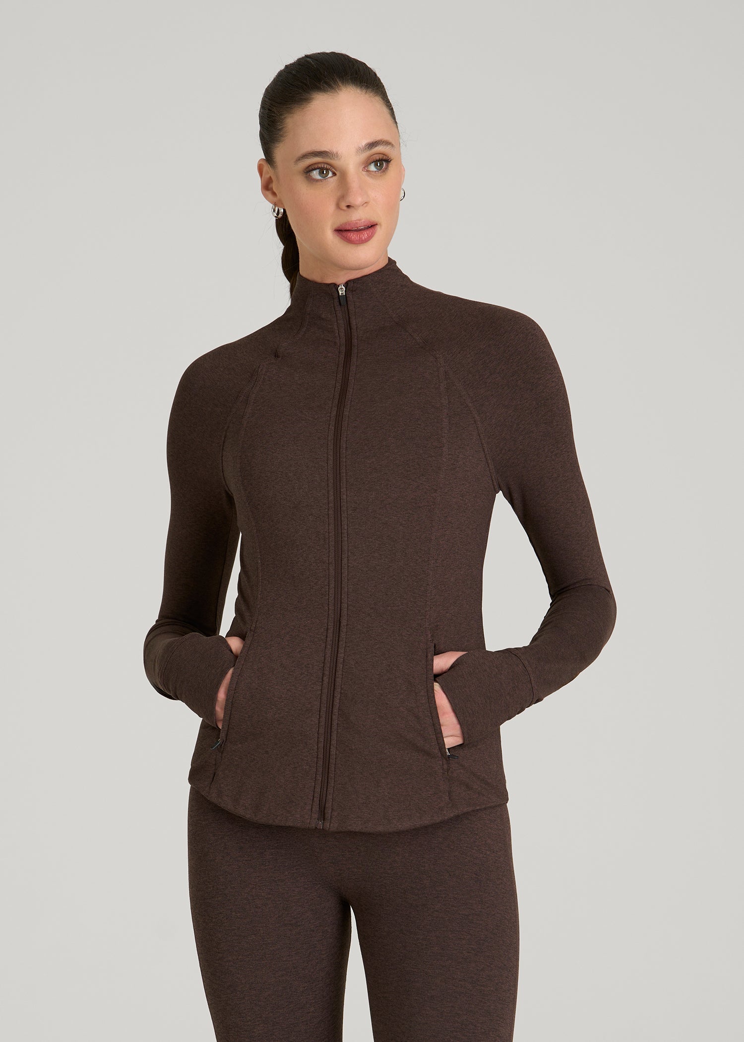 Ultra Soft Athletic Zip Up Jacket for Tall Women in Espresso Mix