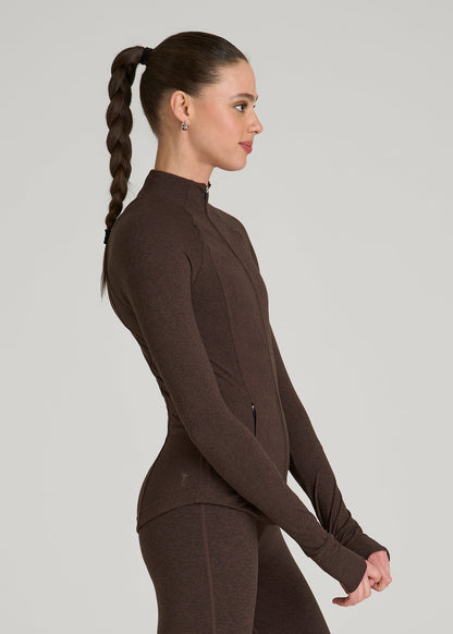 Ultra Soft Athletic Zip Up Jacket for Tall Women in Espresso Mix