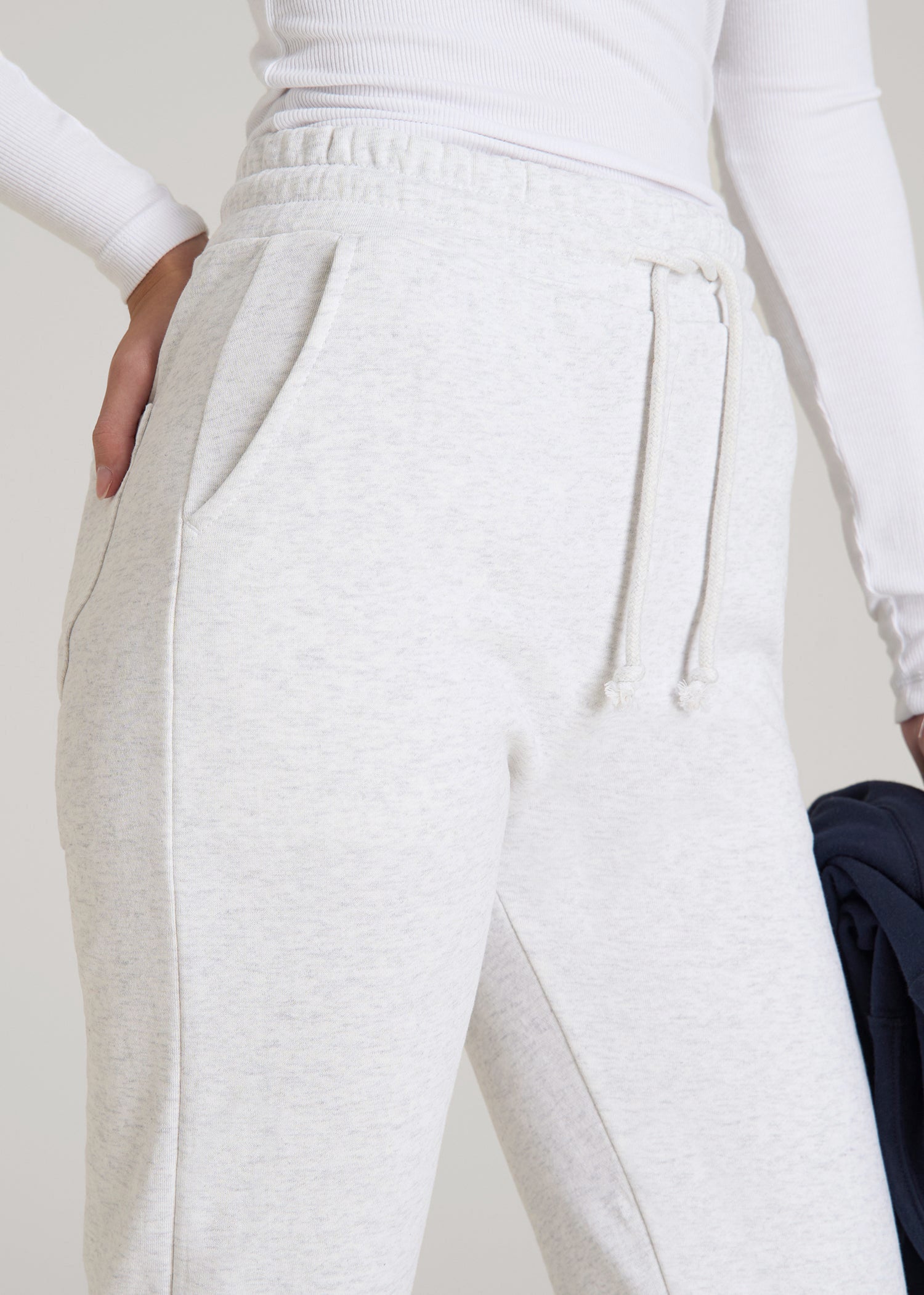 Wearever Fleece Slim Fit High-Waisted Garment Dye Sweatpants for Tall Women in Heather Cloud White