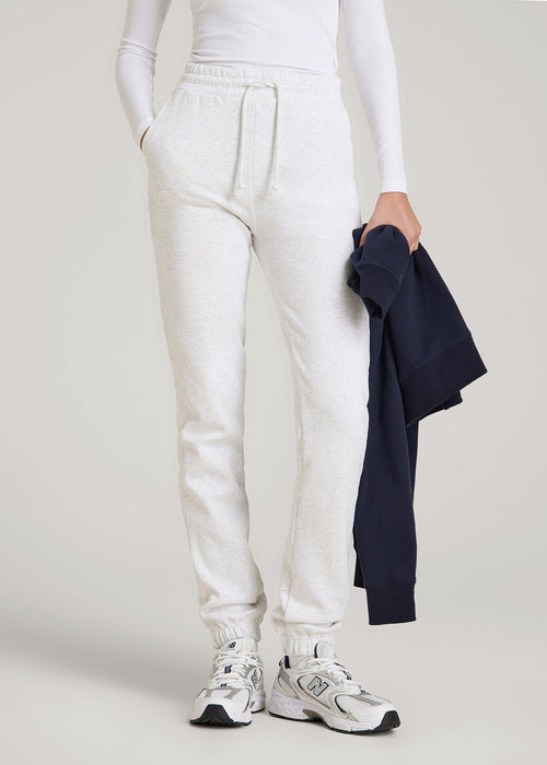 Wearever Fleece Slim Fit High-Waisted Garment Dye Sweatpants for Tall Women in Heather Cloud White