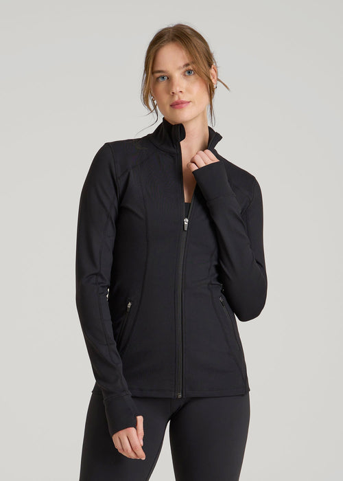 Women's Athletic Zip-Up Jacket for Tall Women in Black