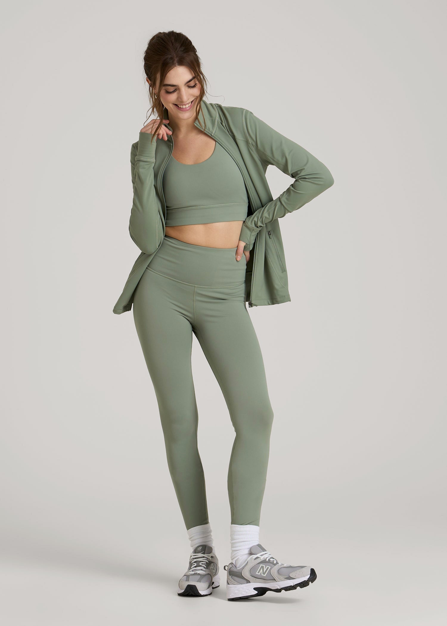 Women's Athletic Zip-Up Jacket for Tall Women in Dark Seagrass