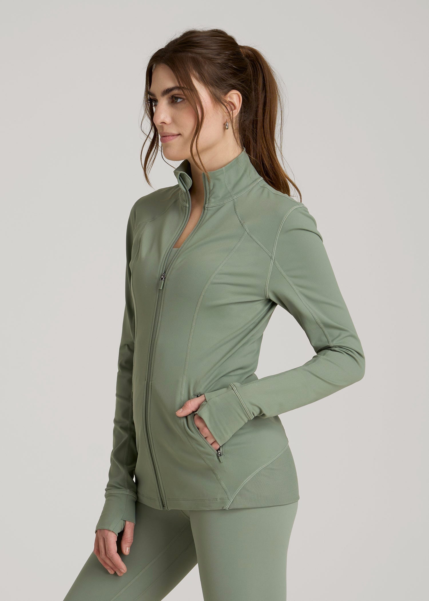 Women's Athletic Zip-Up Jacket for Tall Women in Dark Seagrass