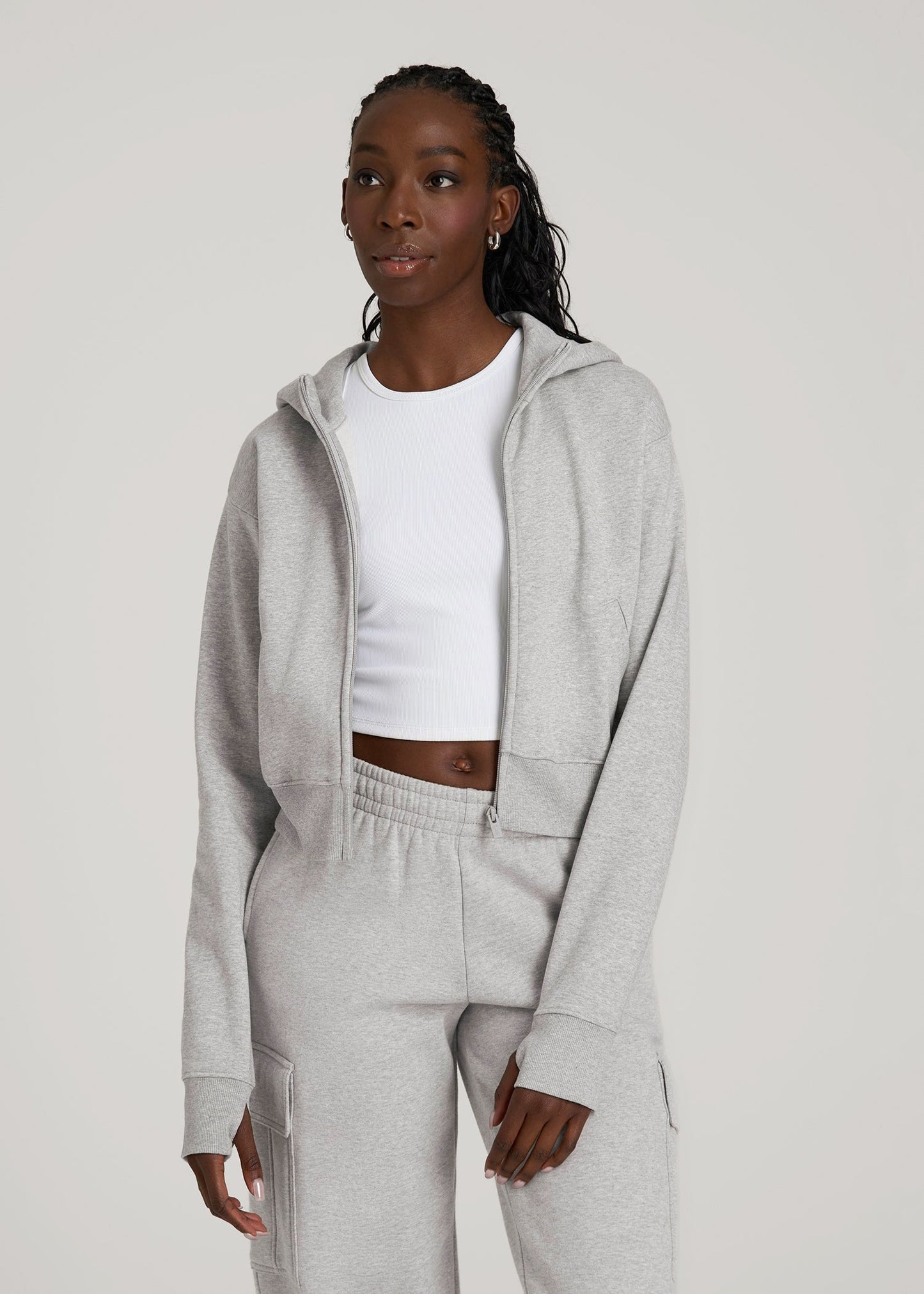 Wearever Fleece Cropped Zip-Up Hoodie for Tall Women in Grey Mix