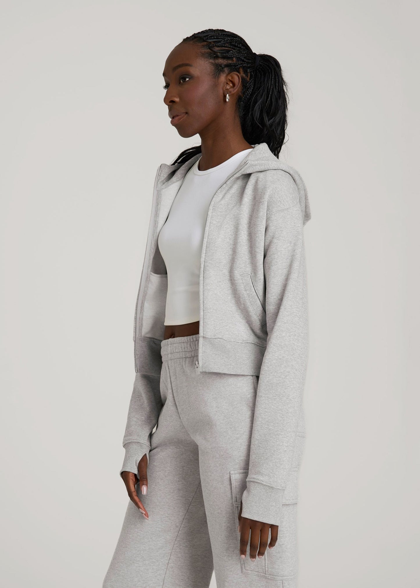 Wearever Fleece Cropped Zip-Up Hoodie for Tall Women in Grey Mix