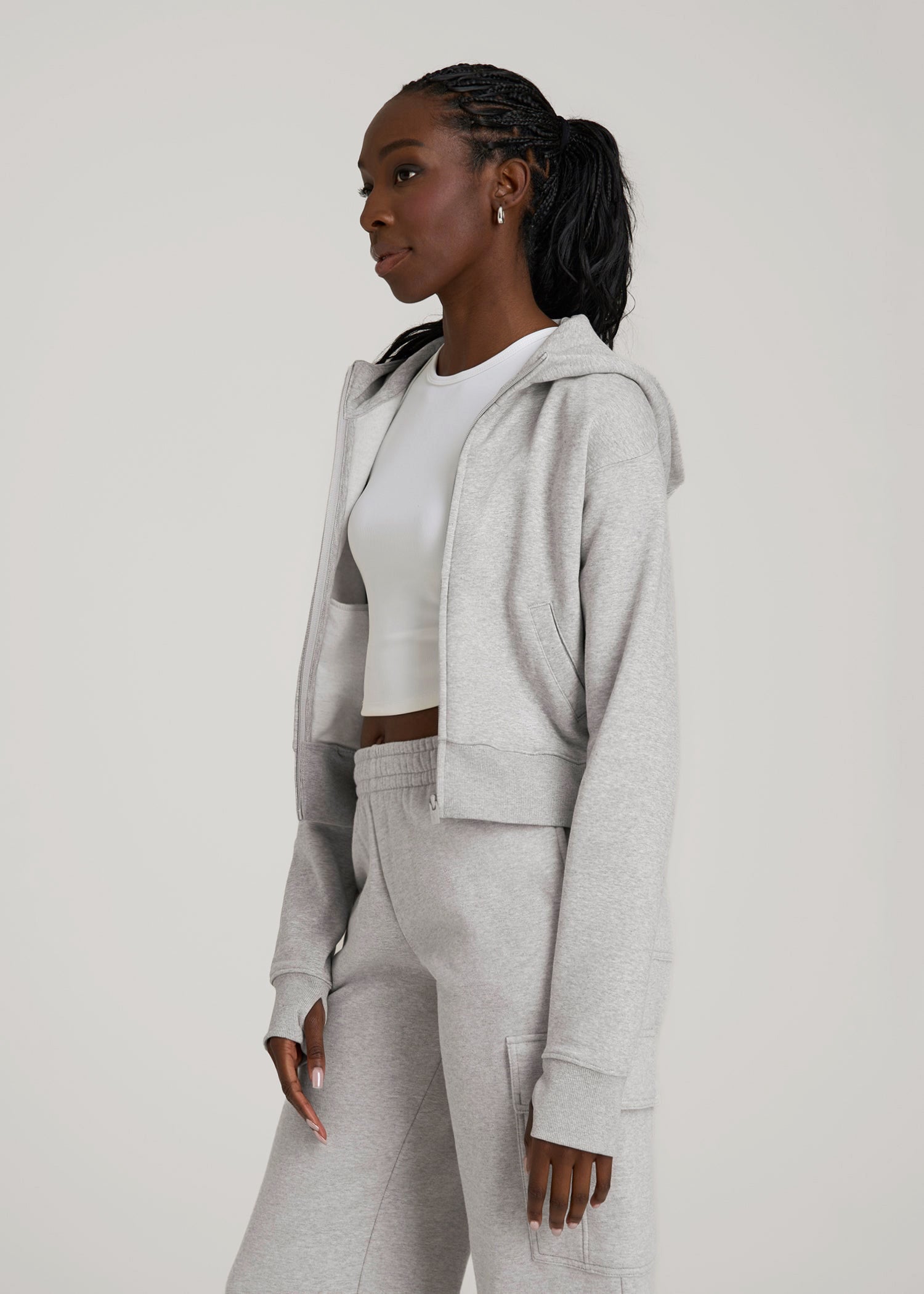 Wearever Fleece Cropped Zip-Up Hoodie for Tall Women in Grey Mix