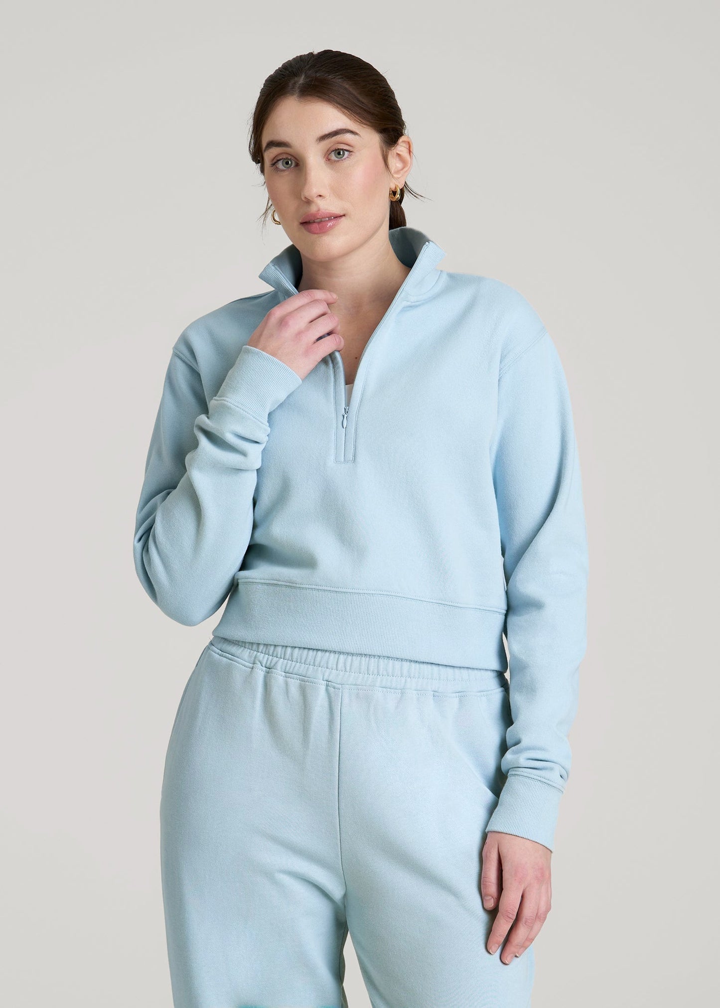 Wearever 2.0 Fleece Half-Zip Cropped Sweatshirt for Tall Women in Ice Blue