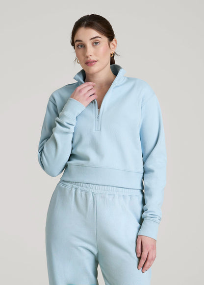 Wearever 2.0 Fleece Half-Zip Cropped Sweatshirt for Tall Women in Ice Blue