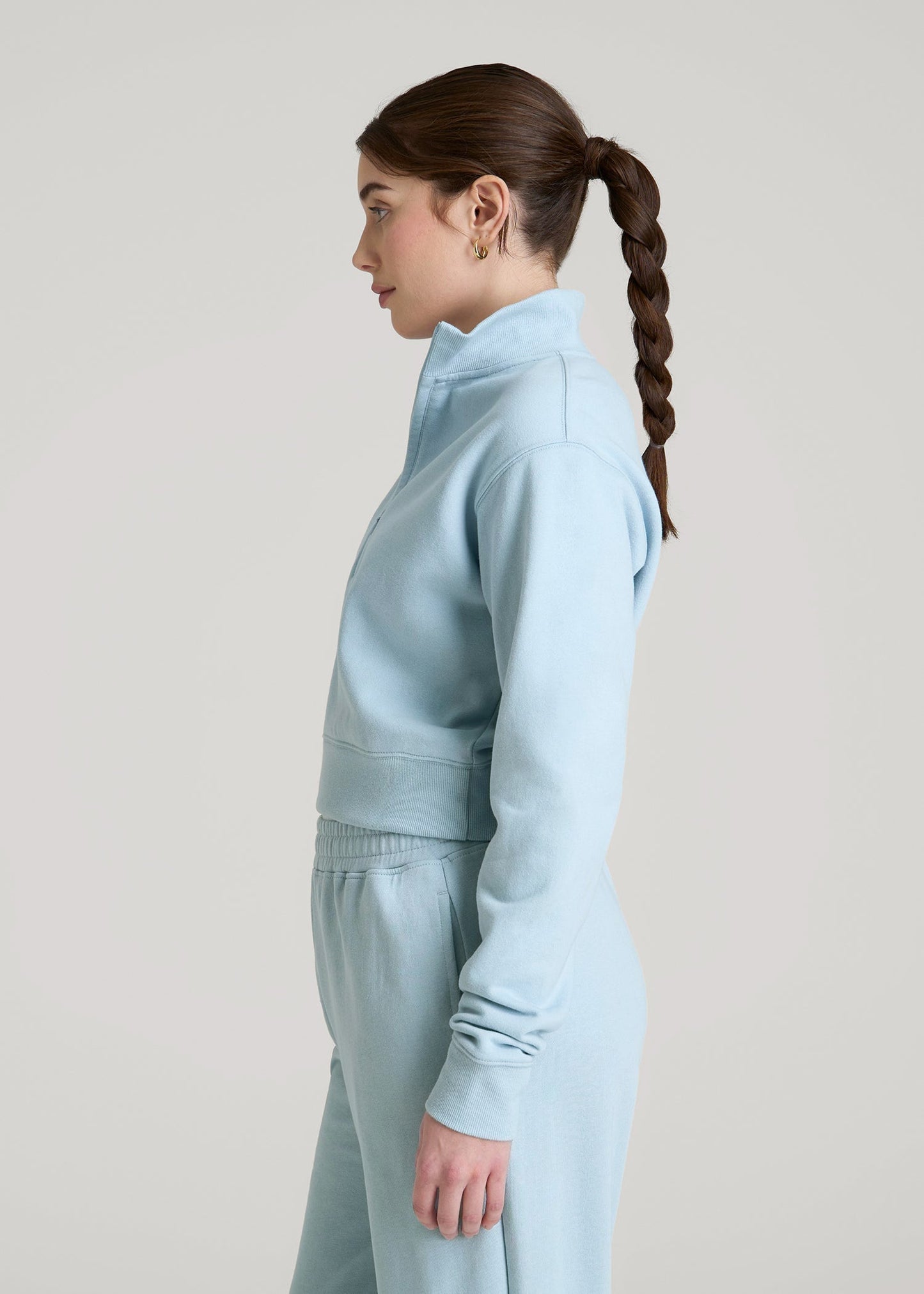 Wearever 2.0 Fleece Half-Zip Cropped Sweatshirt for Tall Women in Ice Blue