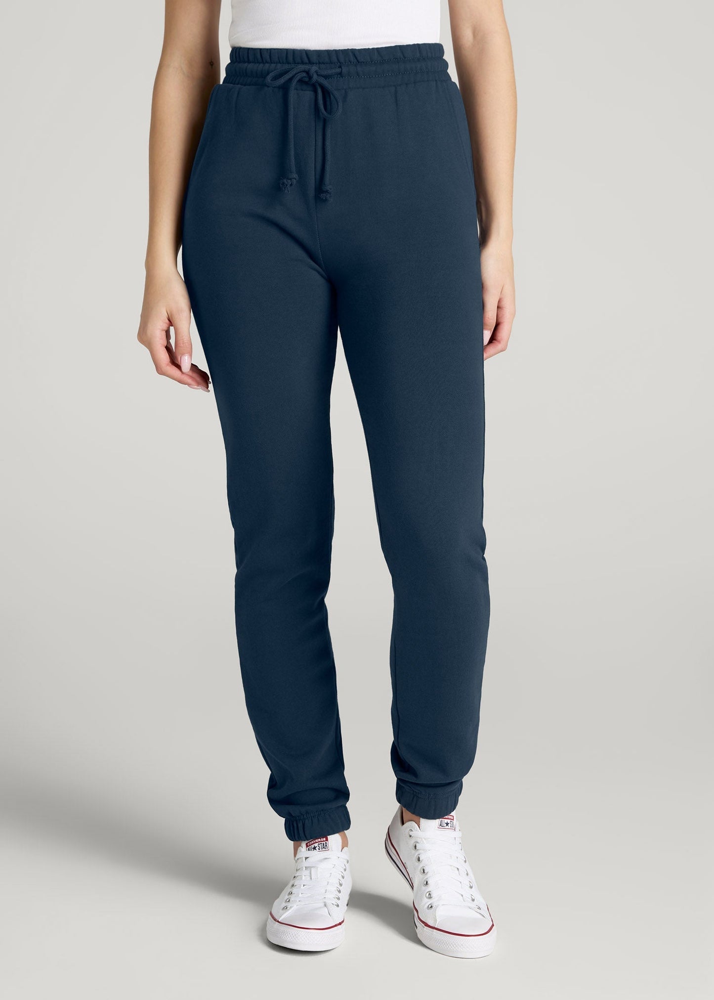 Wearever Fleece Slim Fit High-Waisted Garment Dye Sweatpants for Tall Women in Bright Navy