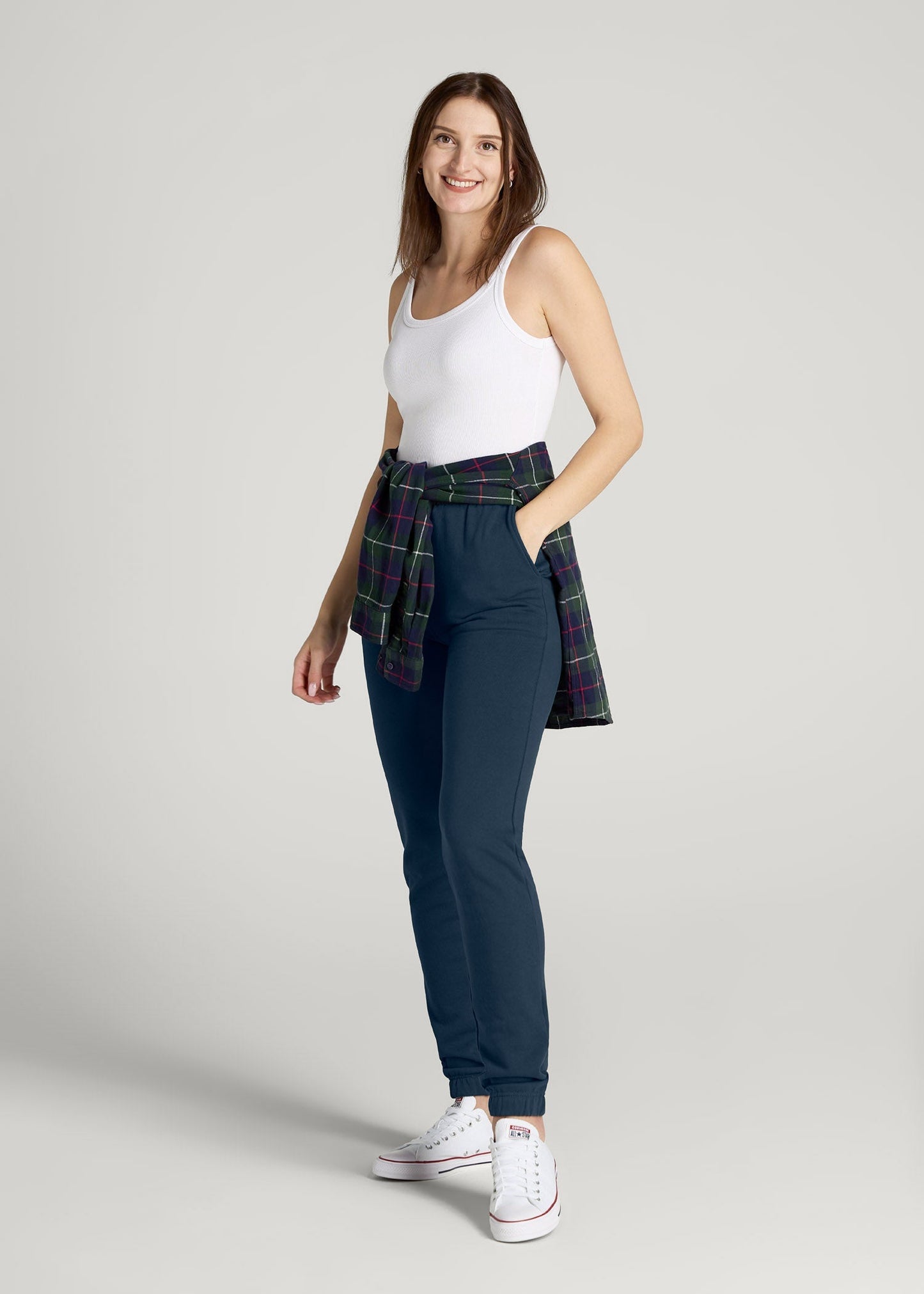 Wearever Fleece Slim Fit High-Waisted Garment Dye Sweatpants for Tall Women in Bright Navy