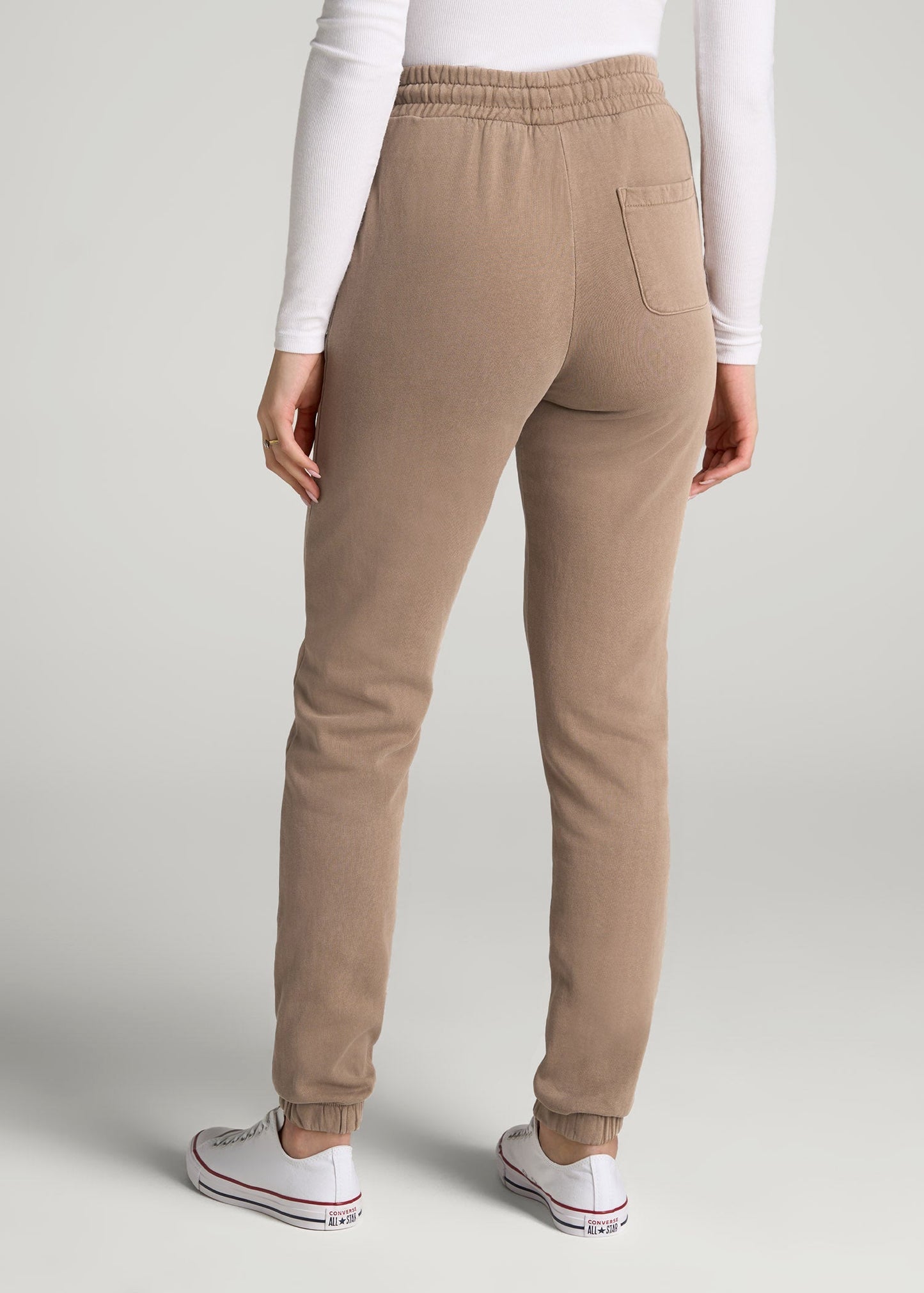 Wearever Fleece Slim Fit High-Waisted Garment Dye Sweatpants for Tall Women in Latte