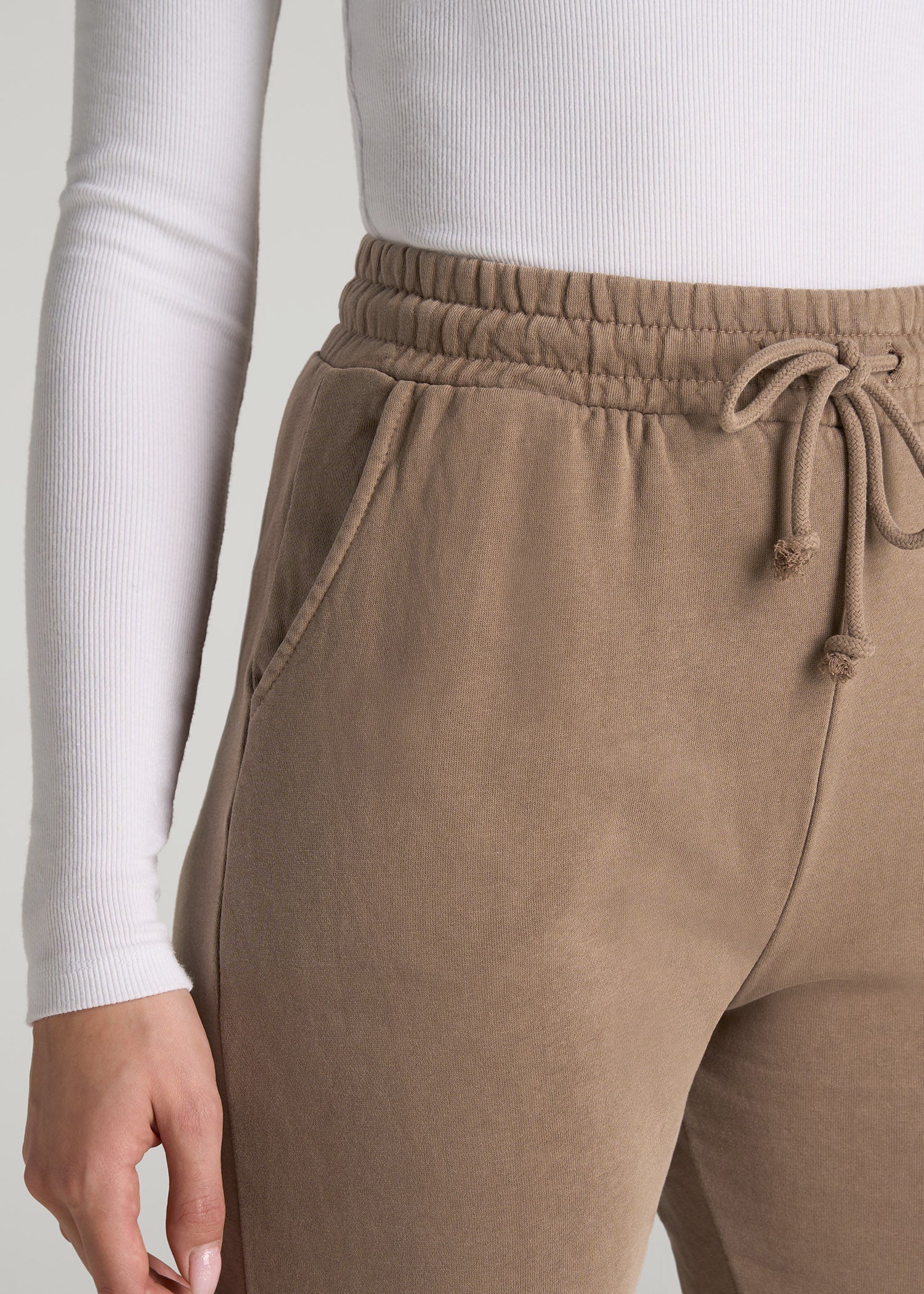 Wearever Fleece Slim Fit High-Waisted Garment Dye Sweatpants for Tall Women in Latte
