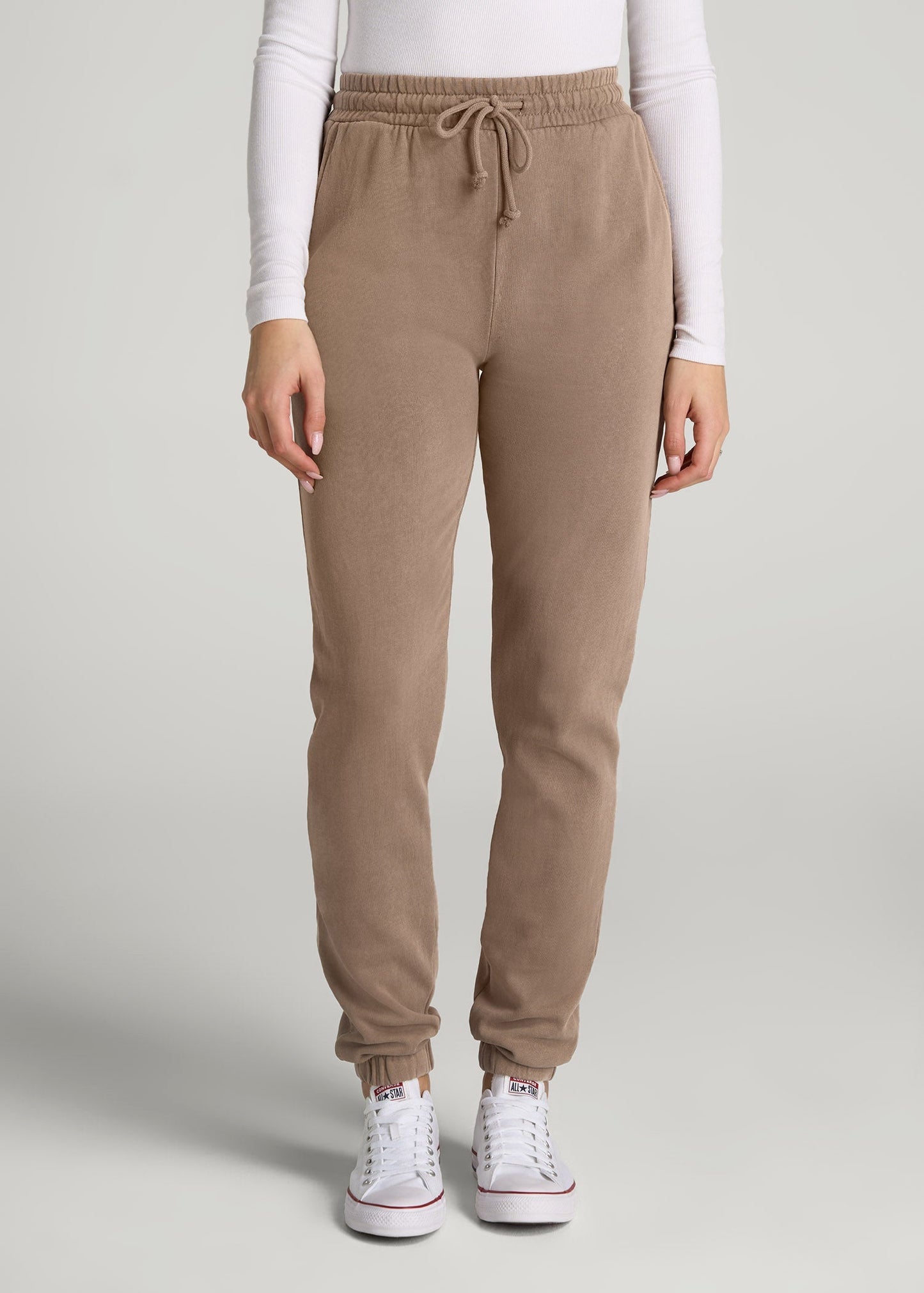Wearever Fleece Slim Fit High-Waisted Garment Dye Sweatpants for Tall Women in Latte