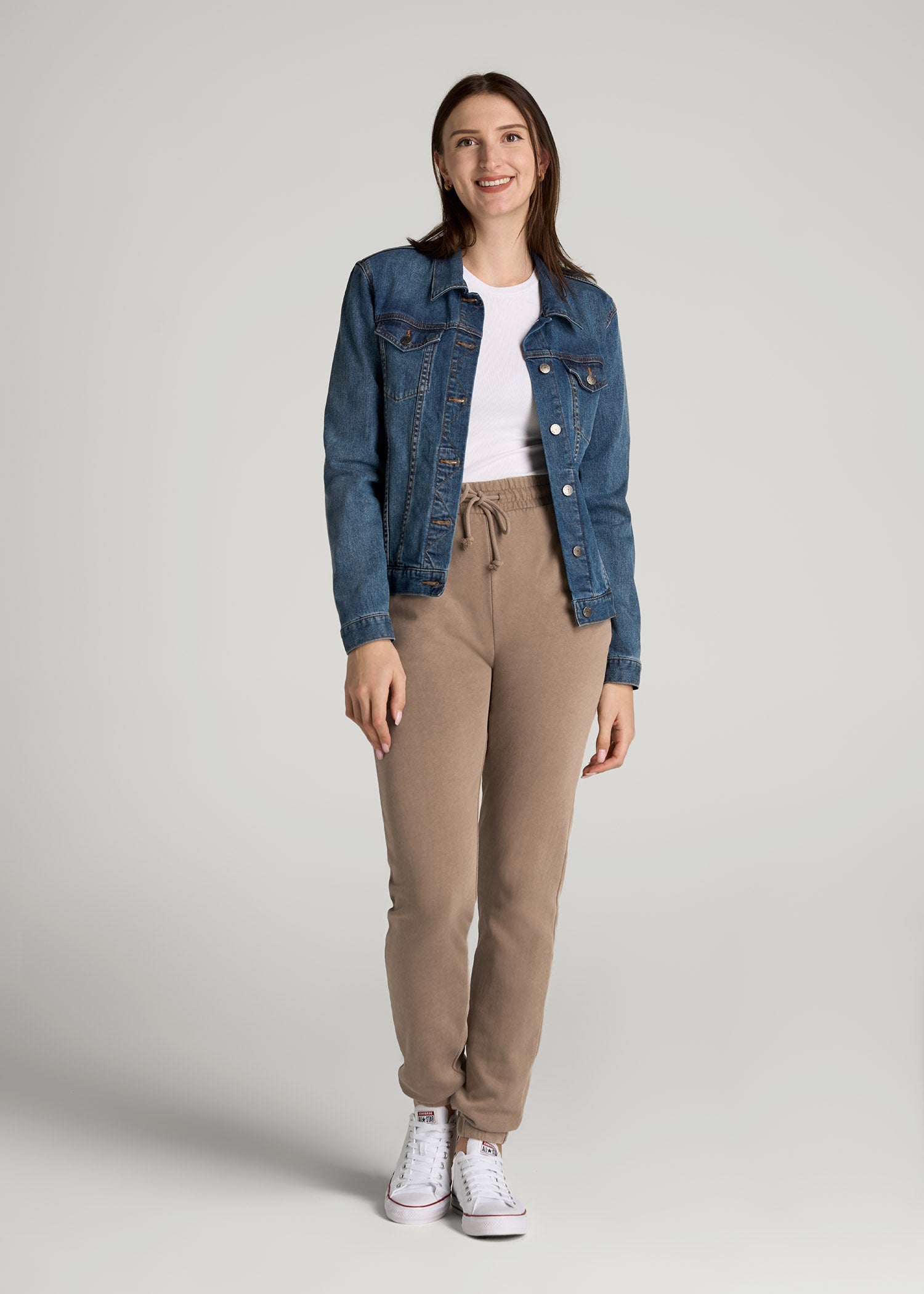 Wearever Fleece Slim Fit High-Waisted Garment Dye Sweatpants for Tall Women in Latte