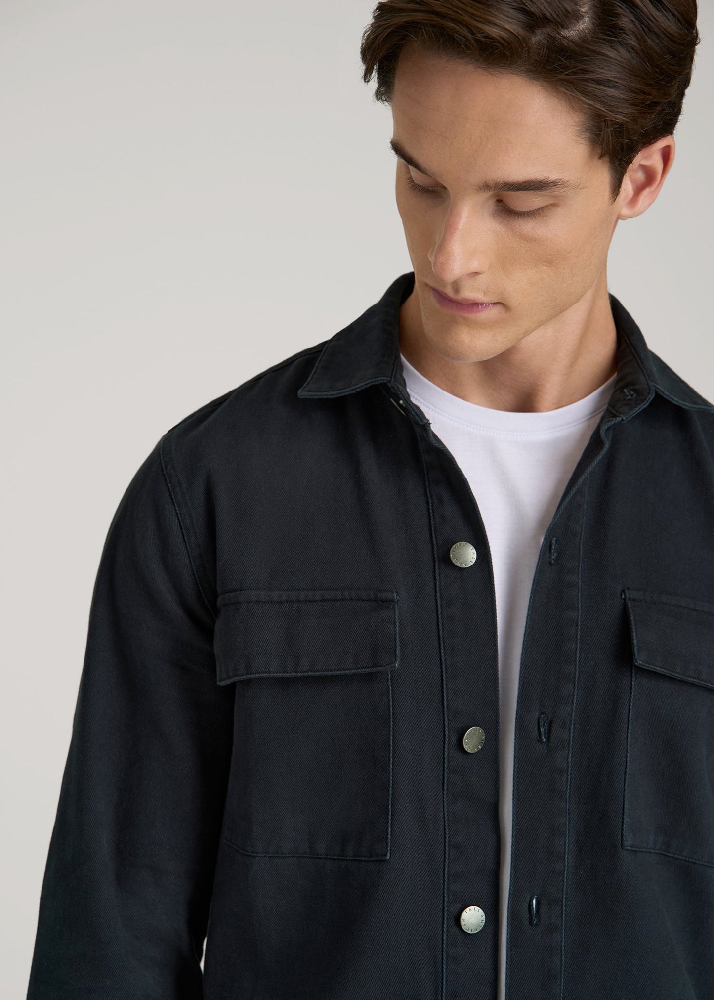Casual Twill Shirt Jacket for Tall Men in Evening Blue