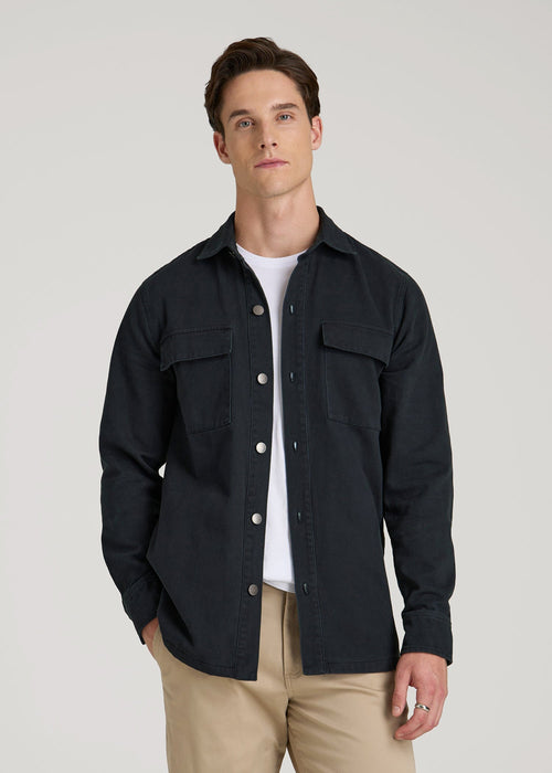 Casual Twill Shirt Jacket for Tall Men in Evening Blue