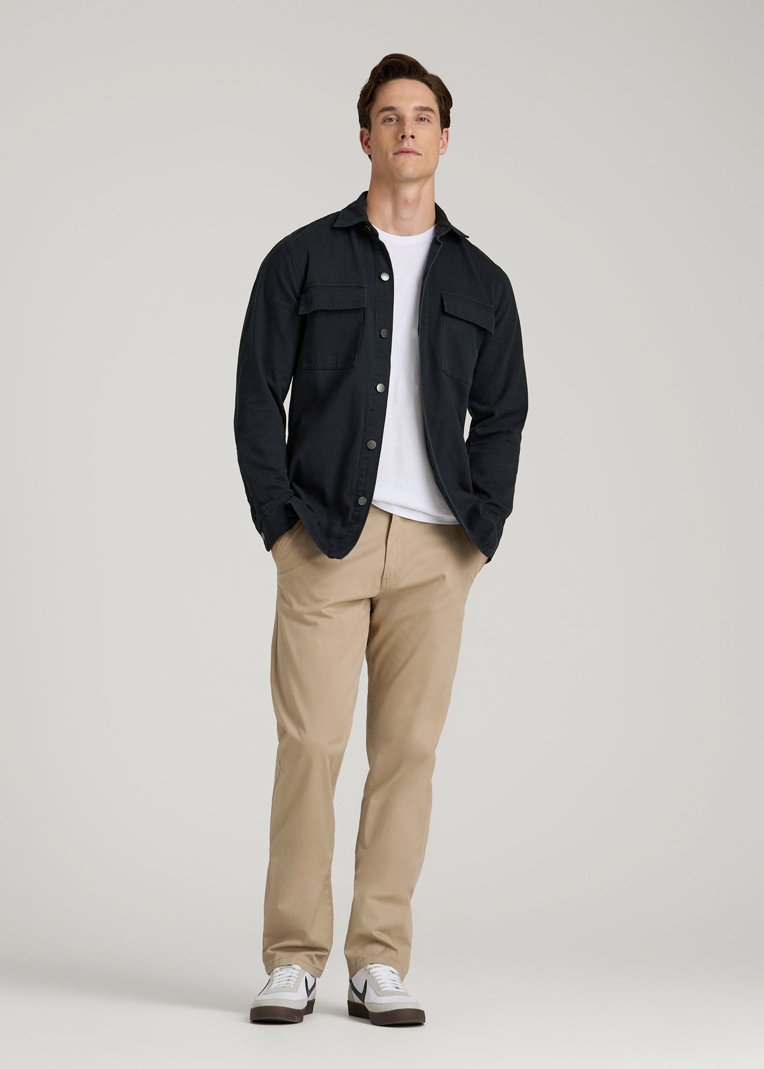 Casual Twill Shirt Jacket for Tall Men in Evening Blue