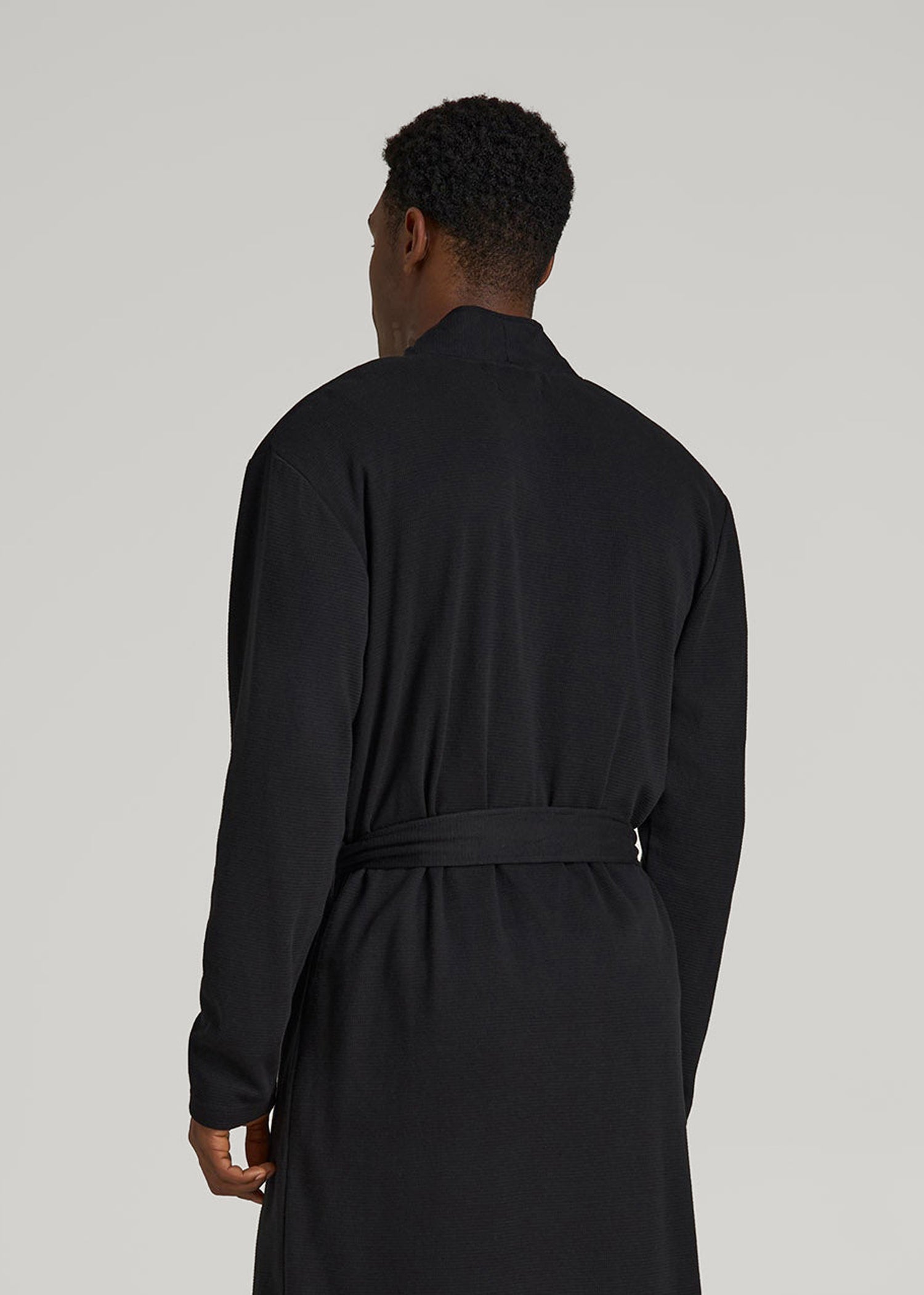 Waffle-Knit Lounge Robe for Tall Men in Black