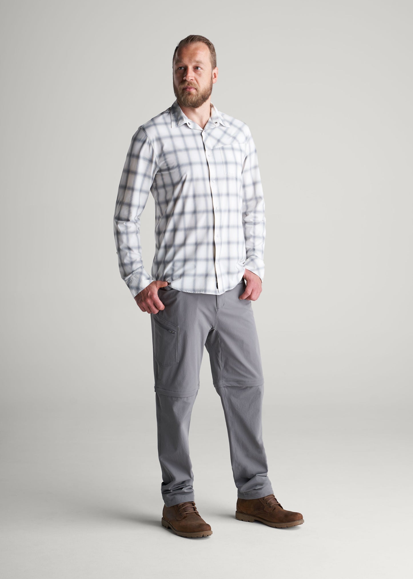 Ultra Lightweight Snap-Front Shirt for Tall Men in Birch Smoke
