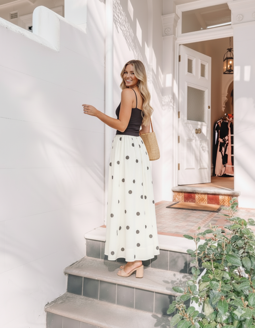 Anissa White Spot Dress | Women's Polka Dot Maxi Dress