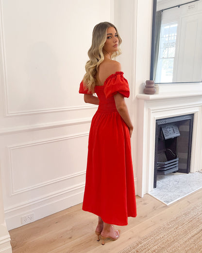 Anvika Dress - Red | Women's Cotton Maxi Dress