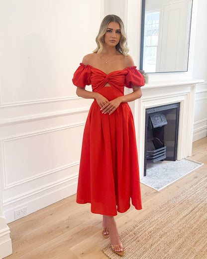 Anvika Dress - Red | Women's Cotton Maxi Dress