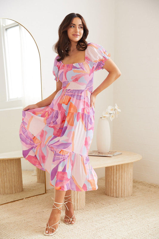Apolline Multi Print Dress | Women's Printed Midi Dress
