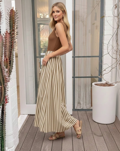 Ariala Toffee Stripe Dress | Women's Striped Maxi Dress