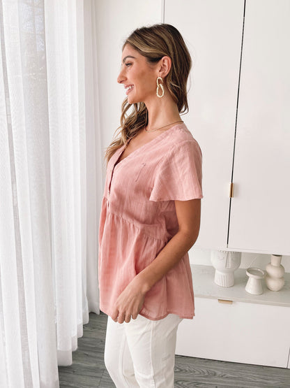Arlo Top Terracotta | Women's Relaxed Linen Blouse