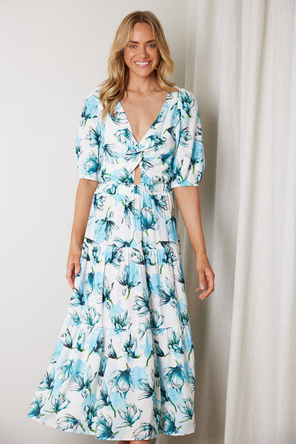 Ashlan Blue Floral Dress | Women's Floral Midi Dress