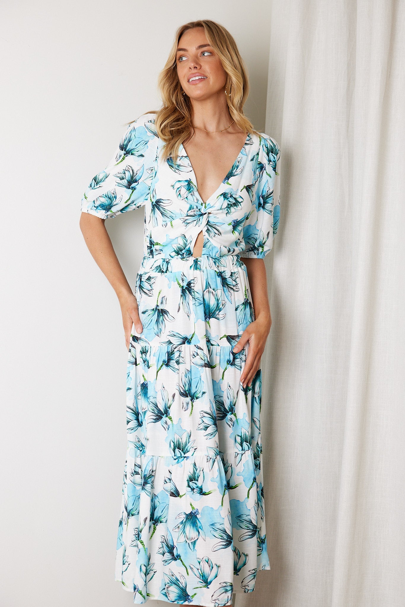 Ashlan Blue Floral Dress | Women's Floral Midi Dress
