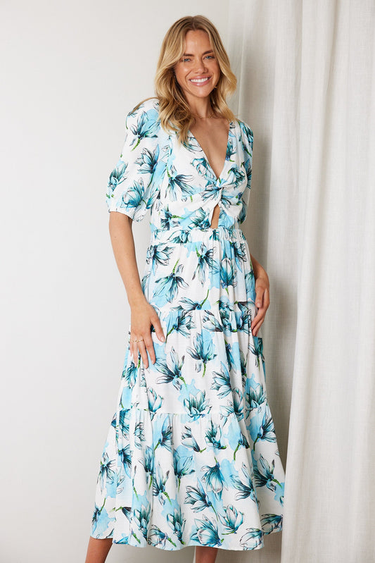 Ashlan Blue Floral Dress | Women's Floral Midi Dress