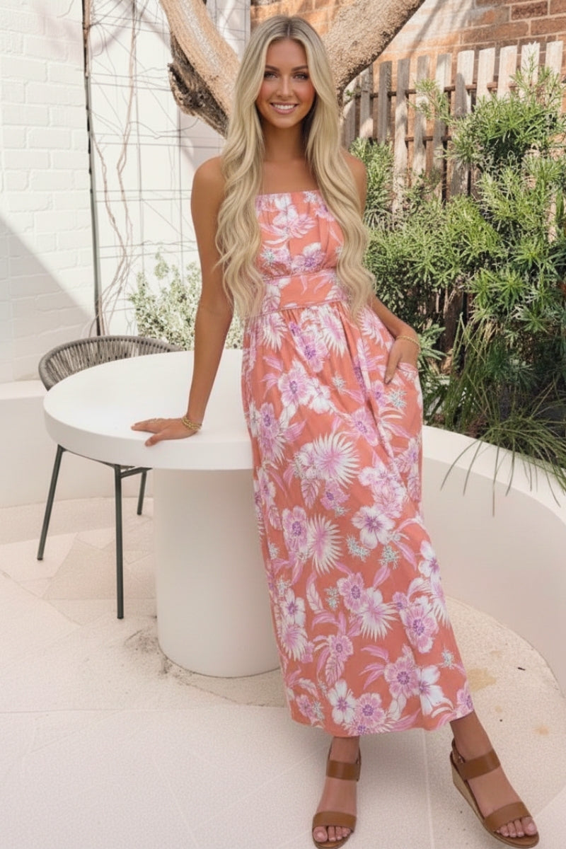 Astraea Dress Pink Floral | Women's Floral Square Neck Maxi Dress
