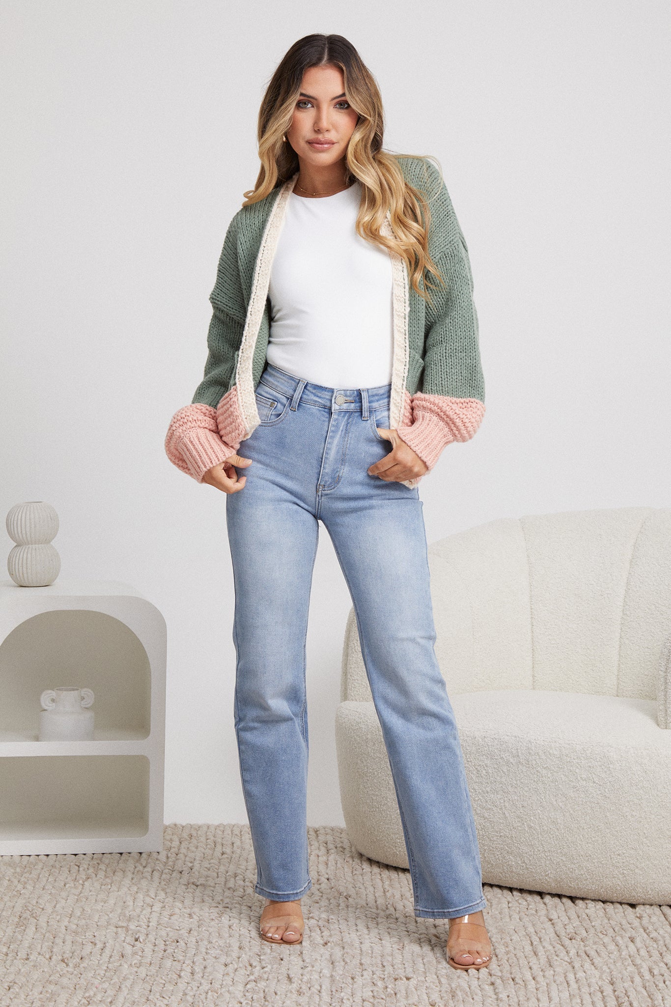 Aubree Khaki Multi Cardigan | Women's Knit Cardigan
