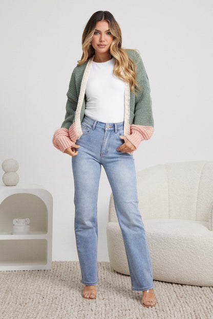 Aubree Khaki Multi Cardigan | Women's Knit Cardigan