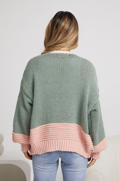 Aubree Khaki Multi Cardigan | Women's Knit Cardigan