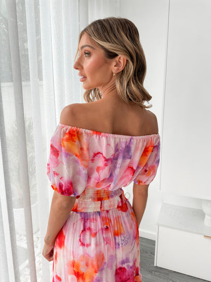 Avelisse Pink Print Top | Women's Off Shoulder Crop Top