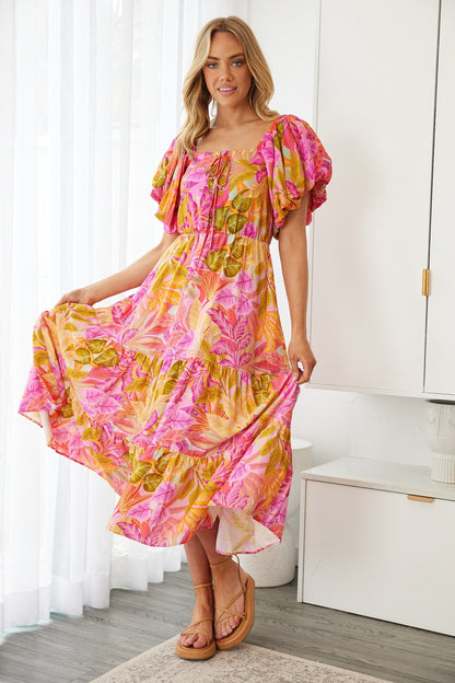 Axelle Dress Sunset Print | Women's Printed Midi Dress