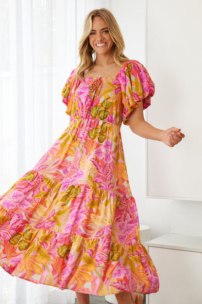 Axelle Dress Sunset Print | Women's Printed Midi Dress