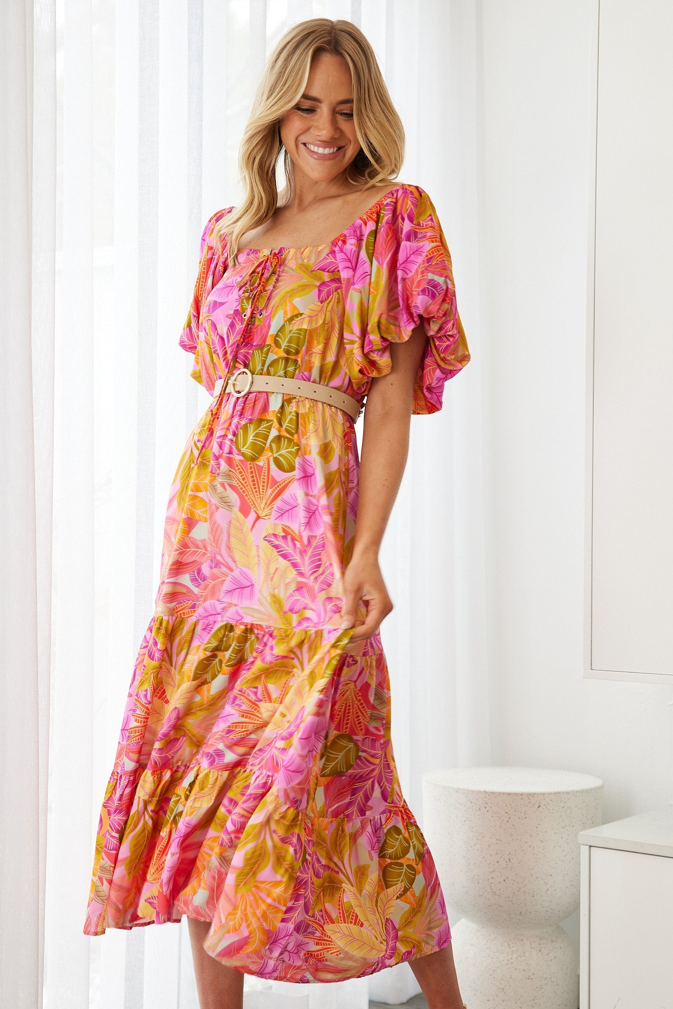 Axelle Dress Sunset Print | Women's Printed Midi Dress