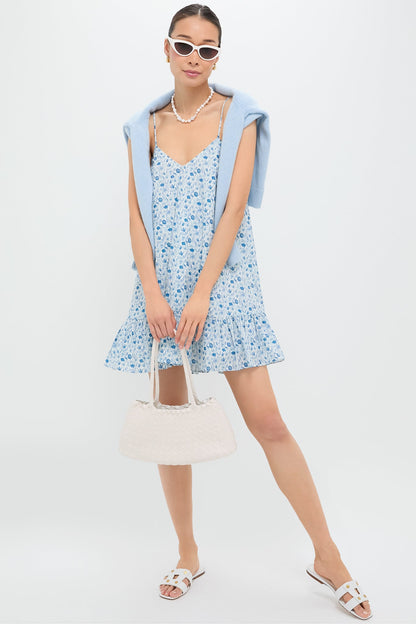 Blue & White Ditsy Floral Bayberry Mini Dress