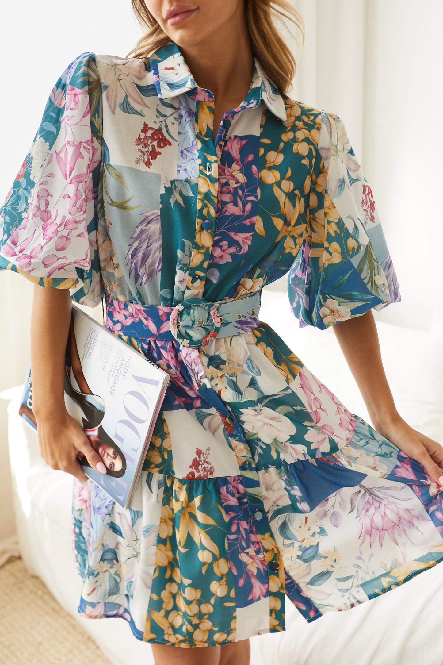 Bellarosa Navy Print Dress | Women's Floral Shirt Dress