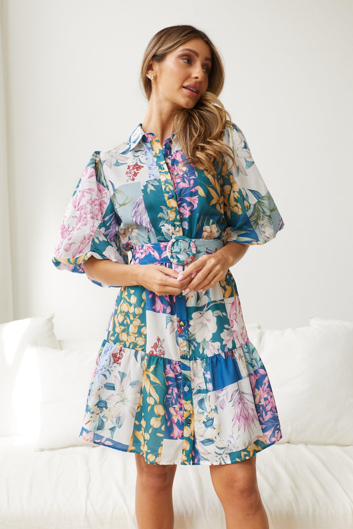 Bellarosa Navy Print Dress | Women's Floral Shirt Dress