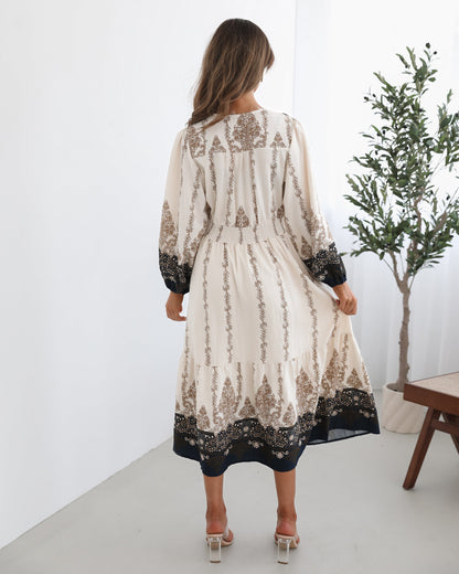 Braelynn White Print Dress | Women's Printed Midi Dress
