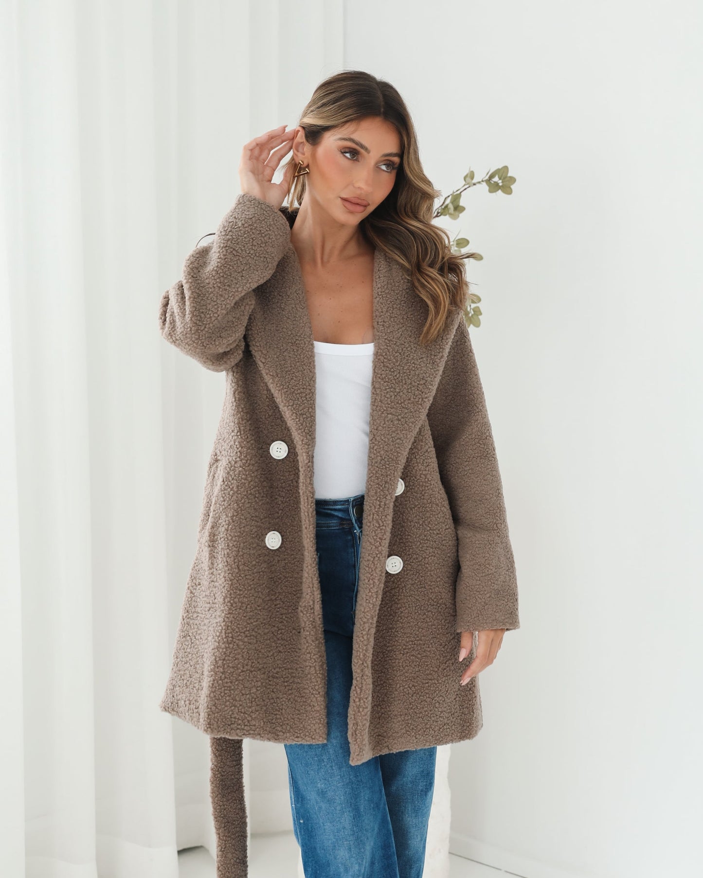 Brienna Taupe Jacket | Women's Teddy Jacket