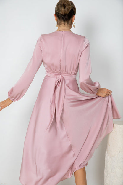 Bryleigh Blush Dress | Women's Satin Midi Dress